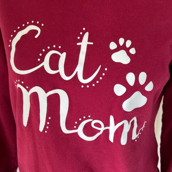 Cat Mom Graphic Burgundy Knit Sweatshirt Top Kitty Lover - Picture 2 of 8